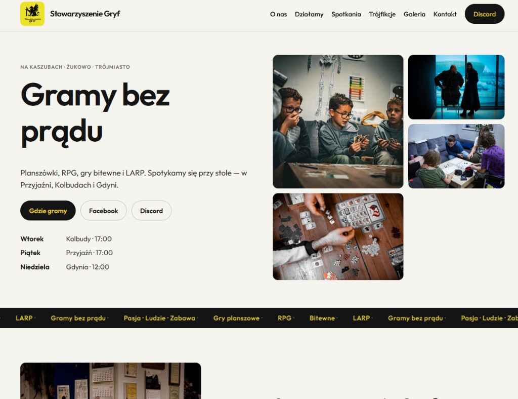 Strona Stowarzyszenia Gryf — klub fantastyki i gier analogowych na Kaszubach
