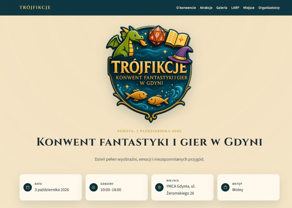 Strona konwentu Trójfikcje — fantastyka i gry w Gdyni